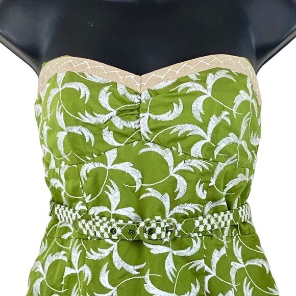 Nanette Lepore Embroidered Green Strapless Belted Midi Sheath Dress Sz S - Picture 2 of 16